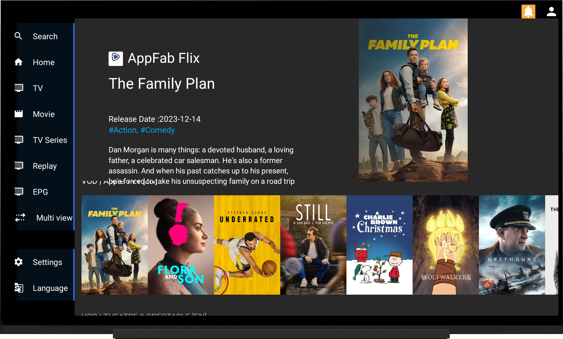 Live TV on AppFabFlix TV view